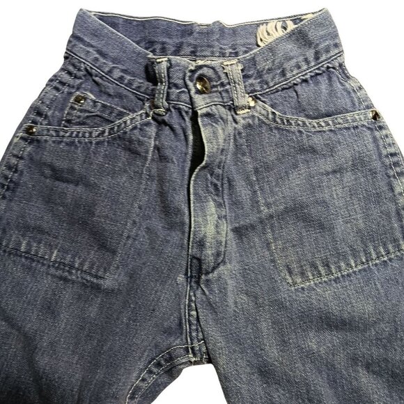 6 Vintage 1970's 18x12 Boys Jeans Raw DENIM FRAYED EDGE HIPPY PLAY - Picture 3 of 5